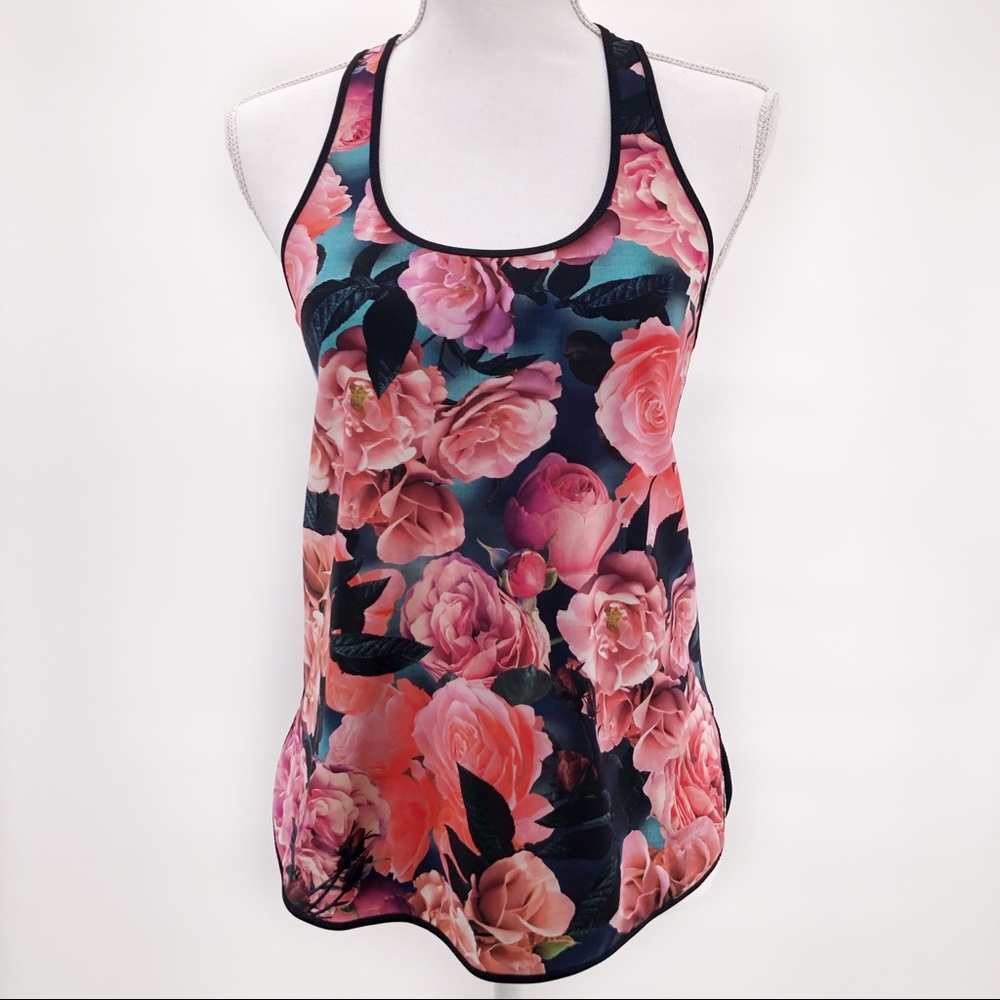 lululemon athletica Floral Racerback Tank - Pink, Black & Teal